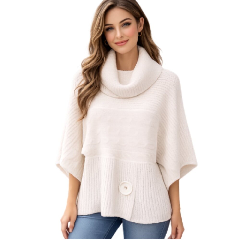 NWT River Island Chunky Off White Dolman Sleeves Cowl Neck Sweater Size L
